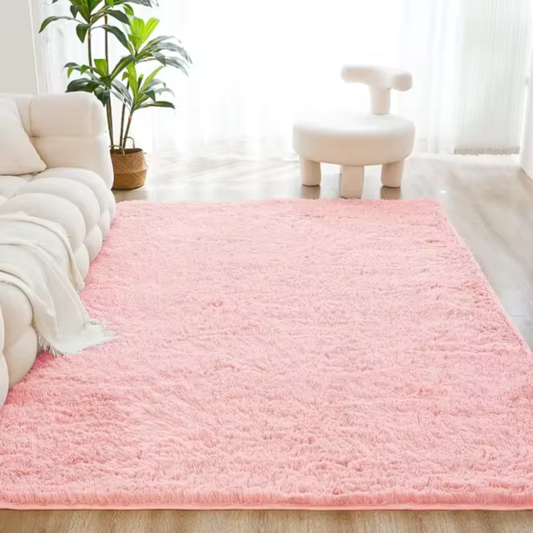 Ultra Soft White Furry Area Rug for Living Room